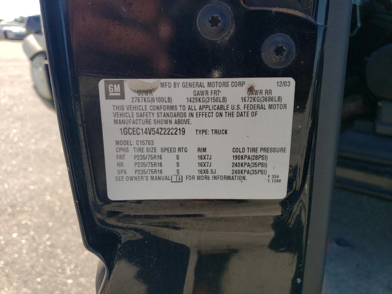 2004 Chevrolet Silverado C1500 VIN: 1GCEC14V54Z222219 Lot: 75520154