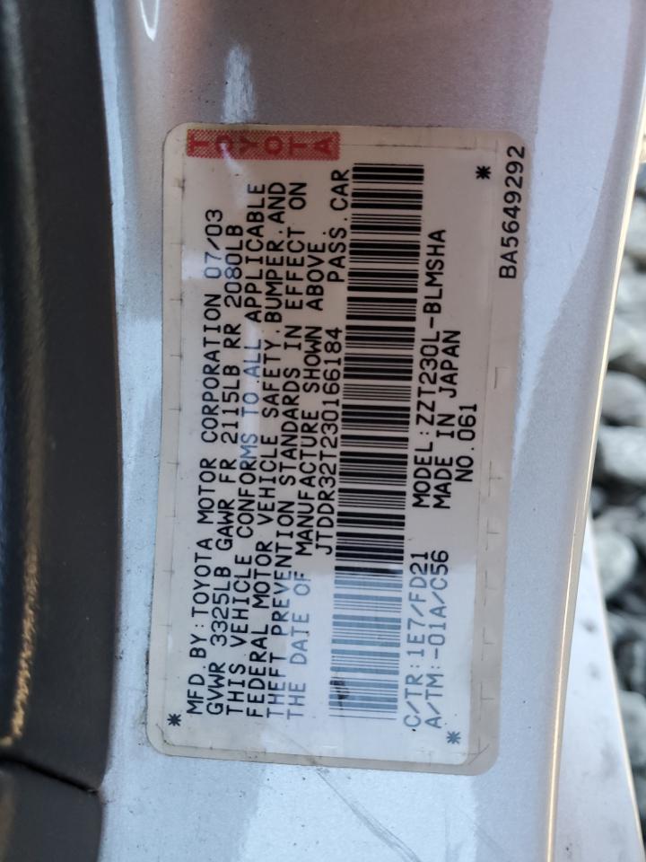 2003 Toyota Celica Gt VIN: JTDDR32T230166184 Lot: 75107284