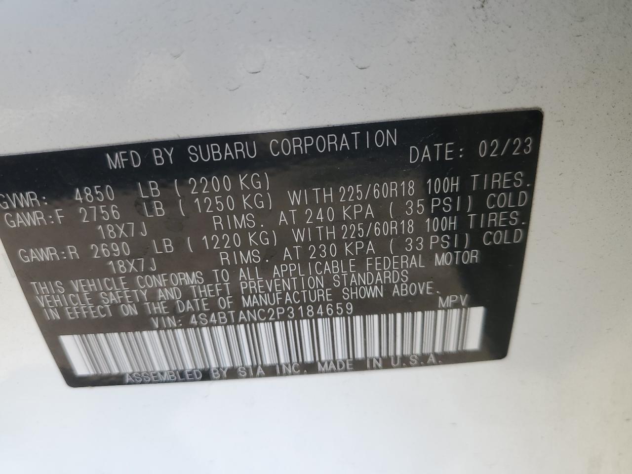 4S4BTANC2P3184659 2023 Subaru Outback Limited