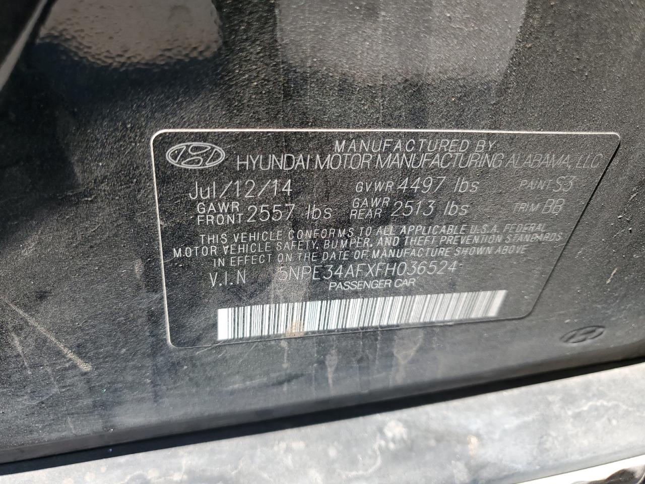 5NPE34AFXFH036524 2015 HYUNDAI SONATA - Image 14