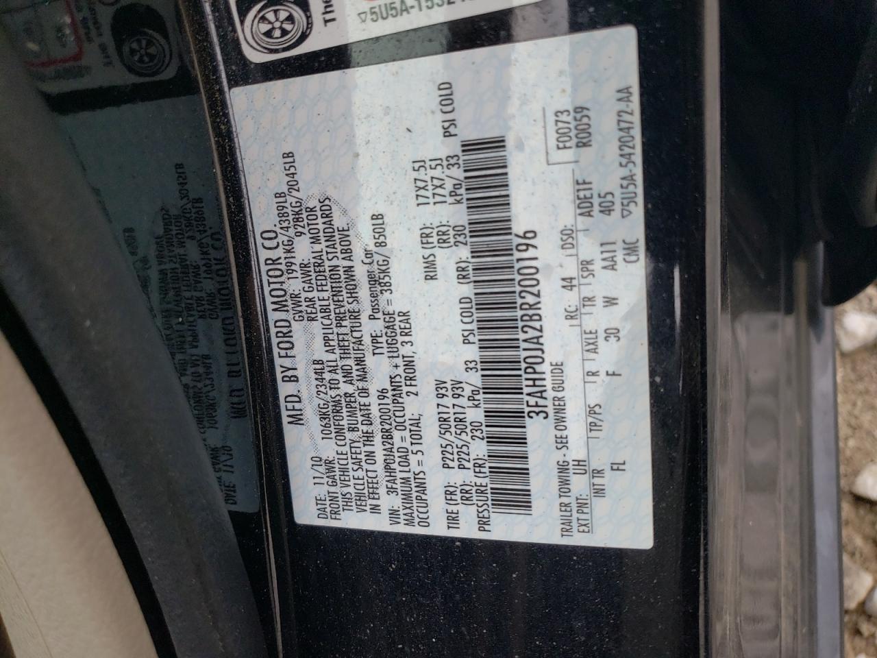 2011 Ford Fusion Sel VIN: 3FAHP0JA2BR200196 Lot: 77590284