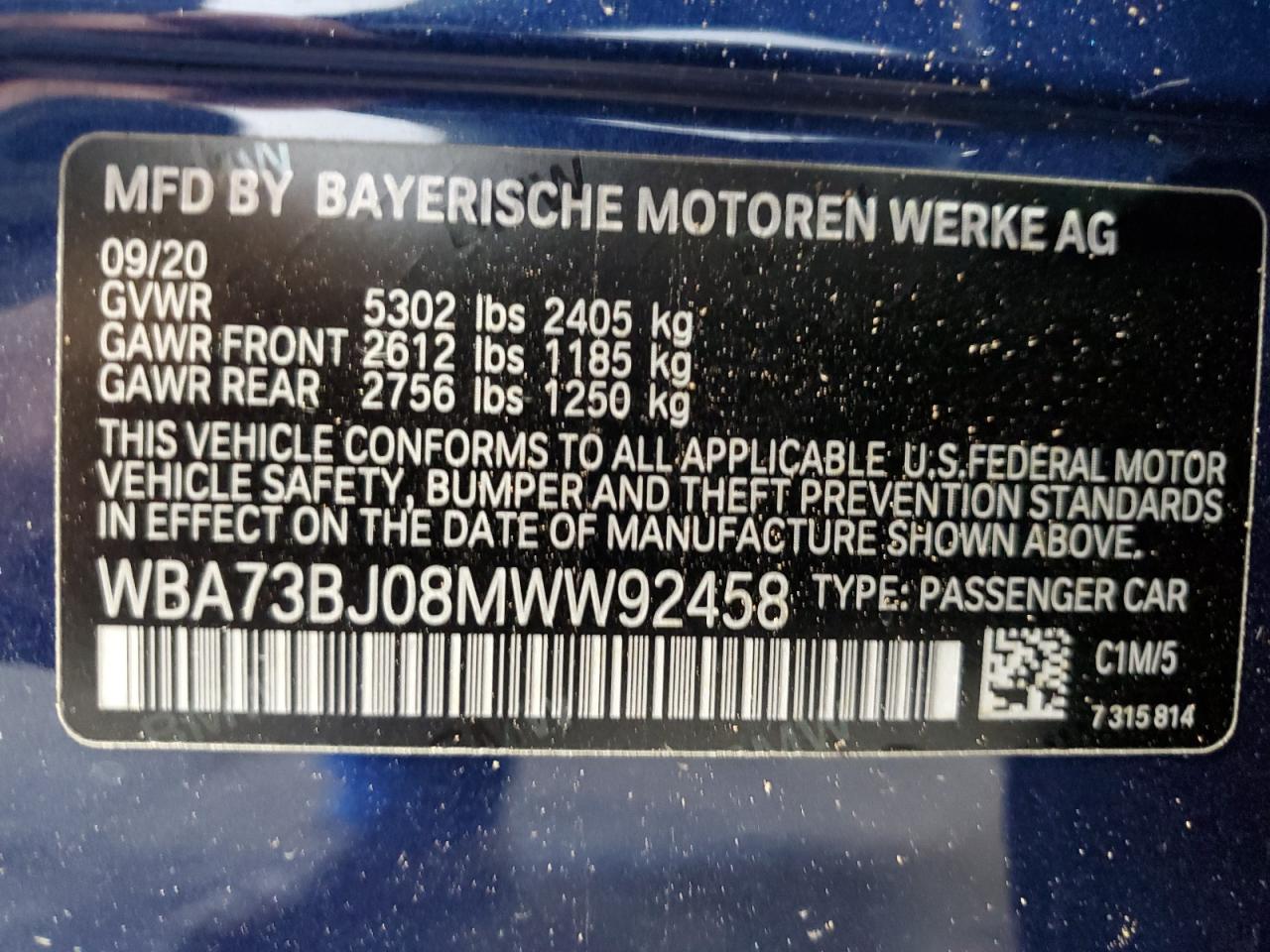 WBA73BJ08MWW92458 2021 BMW 540 Xi