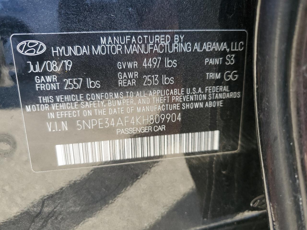 5NPE34AF4KH809904 2019 Hyundai Sonata Limited