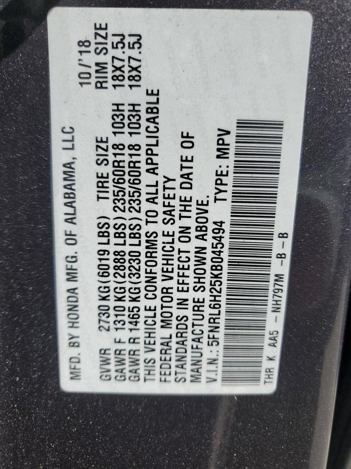 5FNRL6H25KB045494 2019 Honda Odyssey Lx