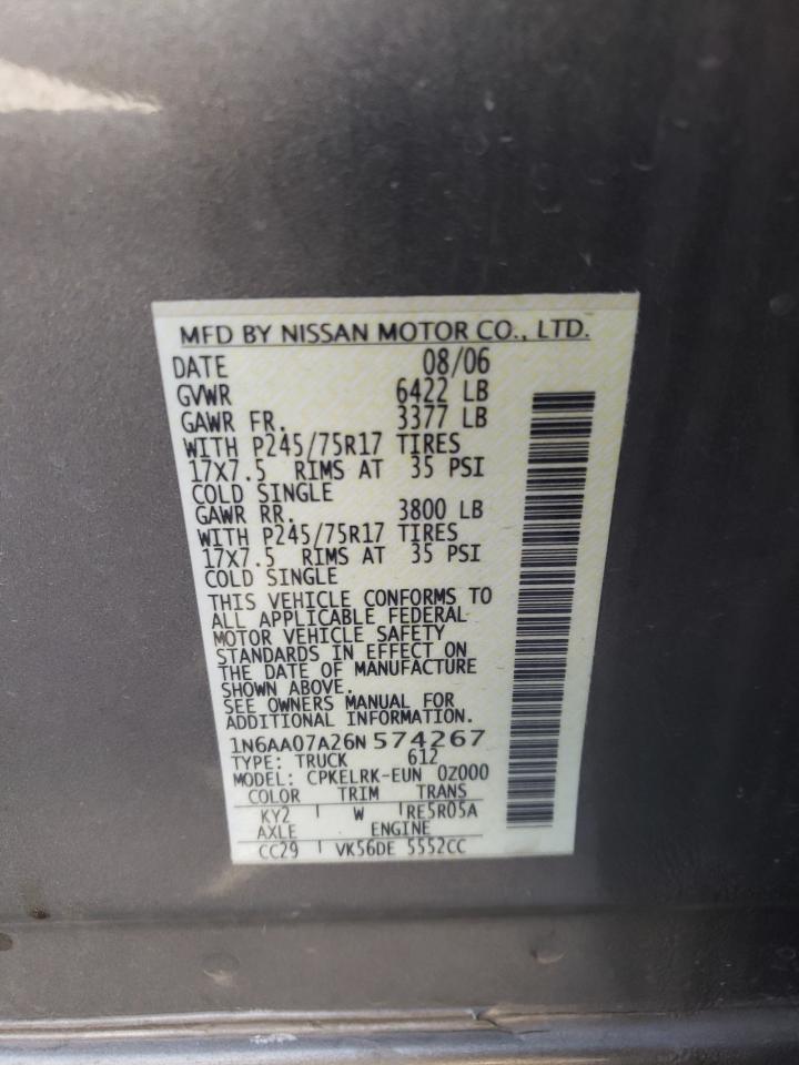 1N6AA07A26N574267 2006 Nissan Titan Xe