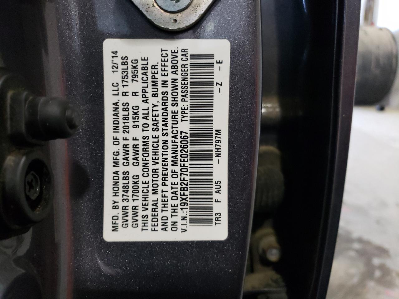 19XFB2F70FE026067 2015 Honda Civic Se