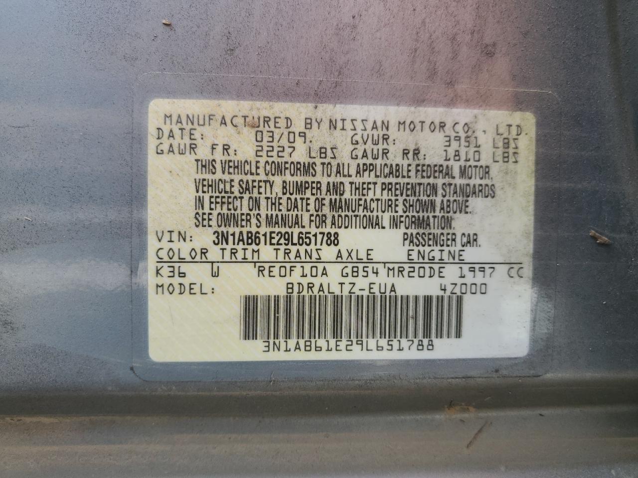 3N1AB61E29L651788 2009 Nissan Sentra 2.0