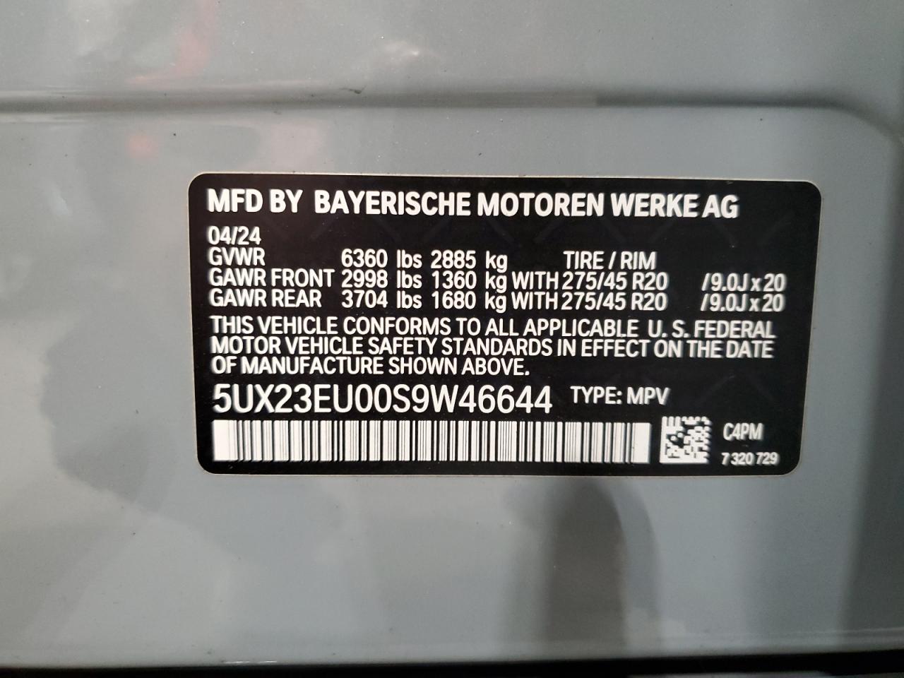 2025 BMW X5 xDrive40I VIN: 5UX23EU00S9W46644 Lot: 77388274