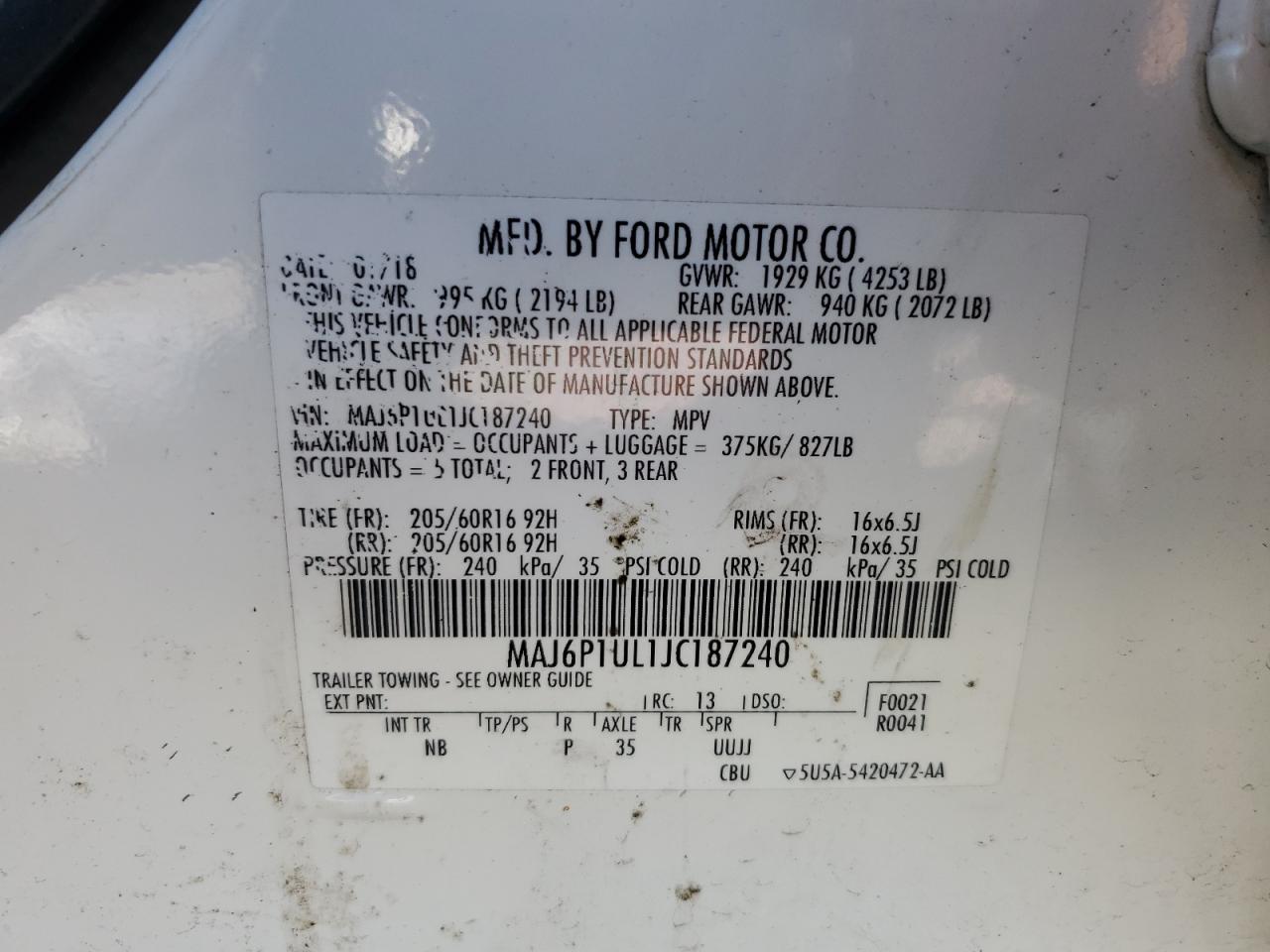 2018 Ford Ecosport Se VIN: MAJ6P1UL1JC187240 Lot: 77340764