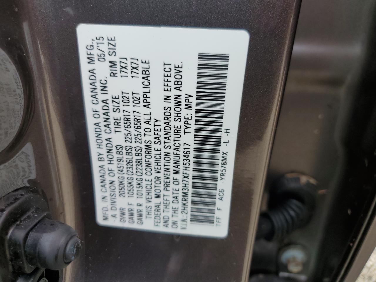 2HKRM3H7XFH534617 2015 Honda Cr-V Exl