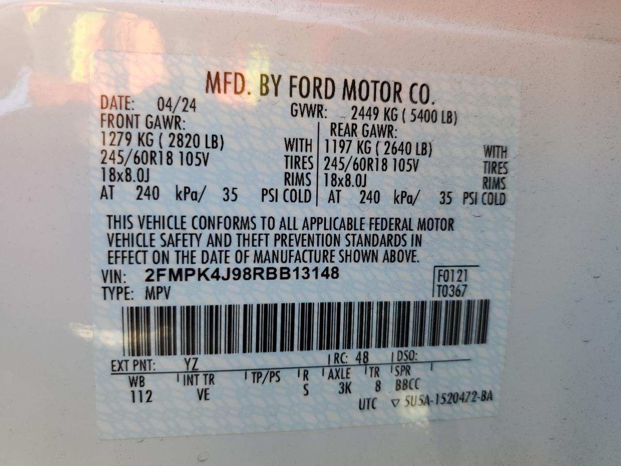 2FMPK4J98RBB13148 2024 Ford Edge Sel