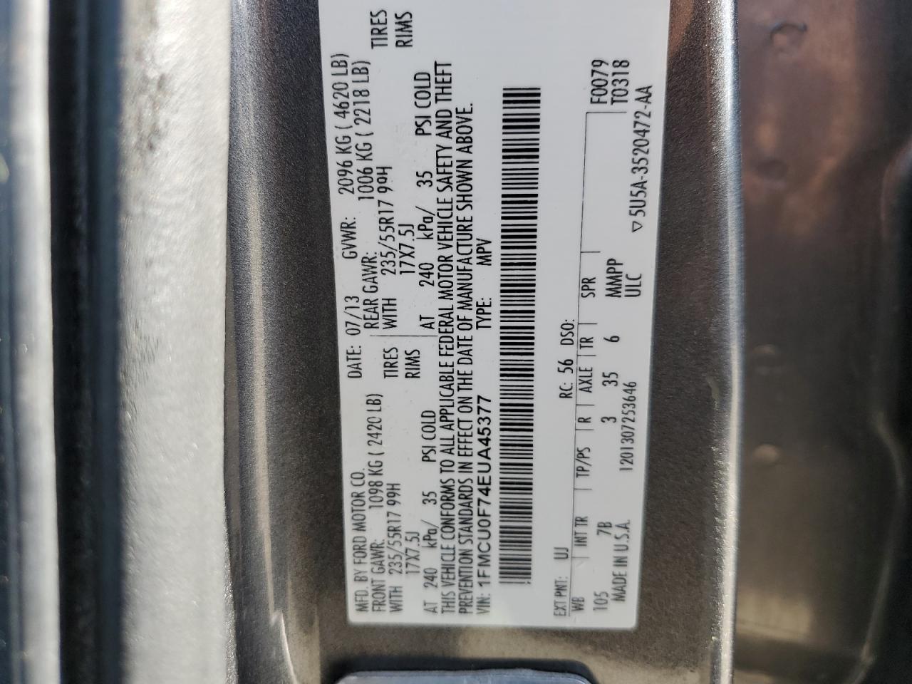 1FMCU0F74EUA45377 2014 Ford Escape S