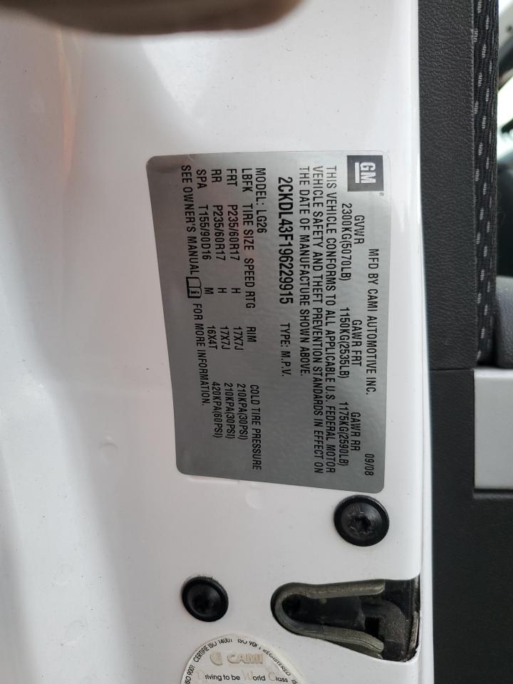 2009 Pontiac Torrent VIN: 2CKDL43F196229915 Lot: 77471454