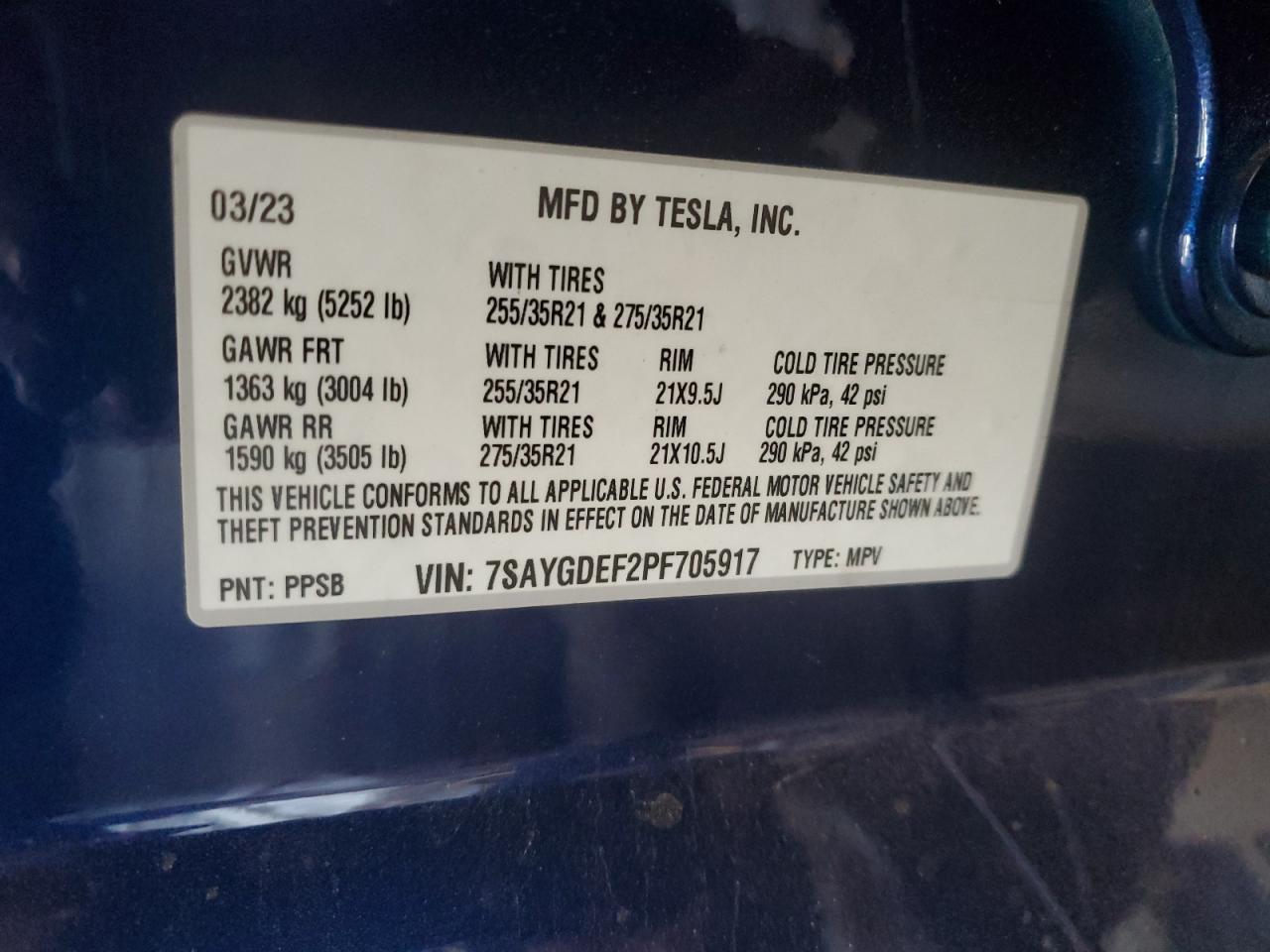 7SAYGDEF2PF705917 2023 Tesla Model Y