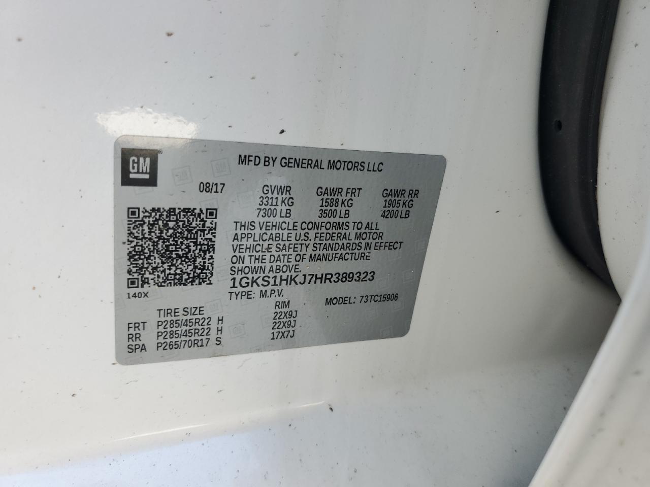 1GKS1HKJ7HR389323 2017 GMC Yukon Xl Denali