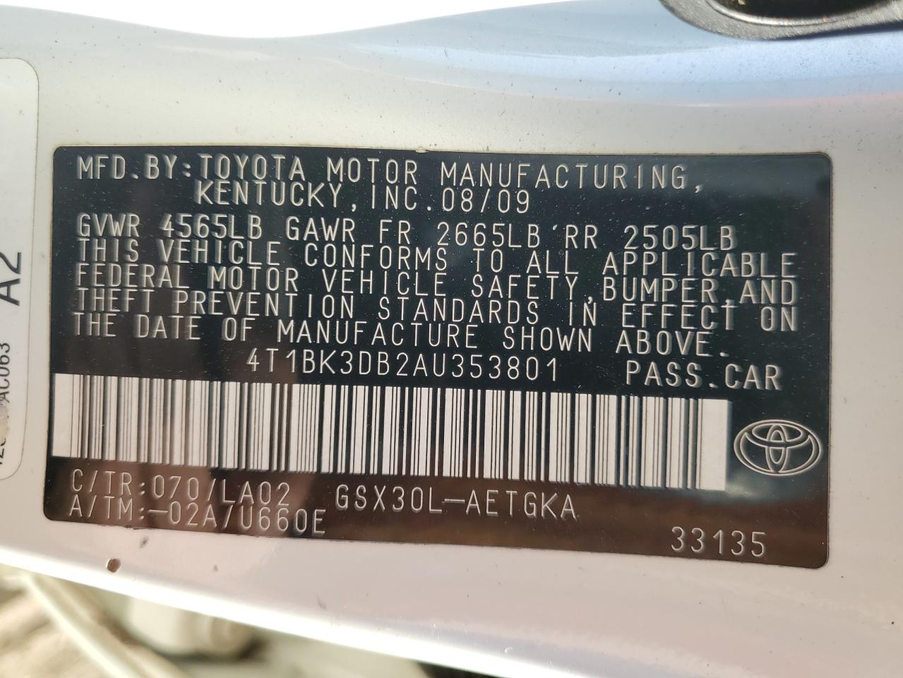 4T1BK3DB2AU353801 2010 Toyota Avalon Xl