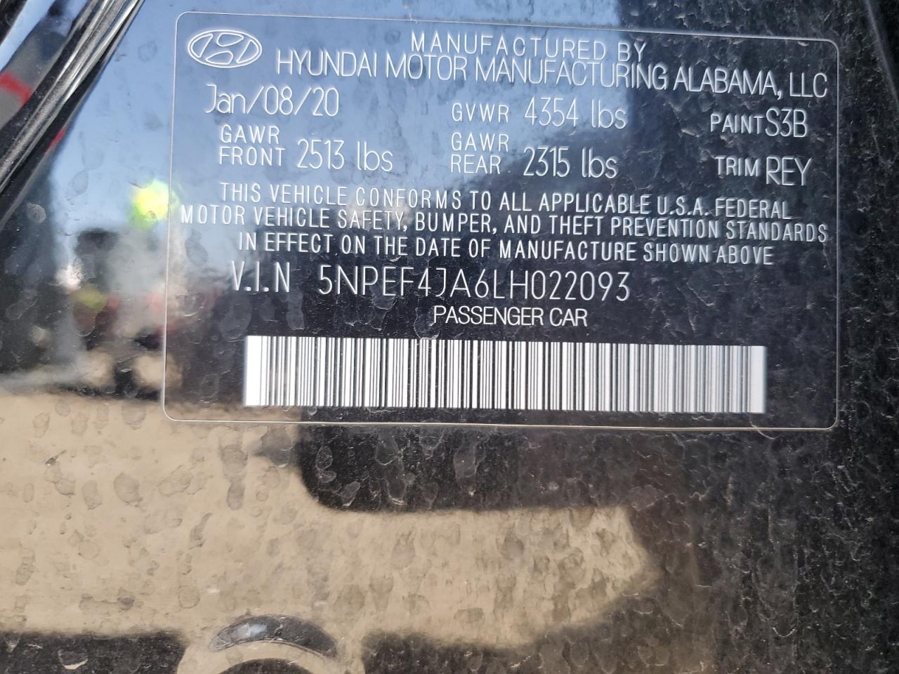 2020 Hyundai Sonata Sel VIN: 5NPEF4JA6LH022093 Lot: 73109434