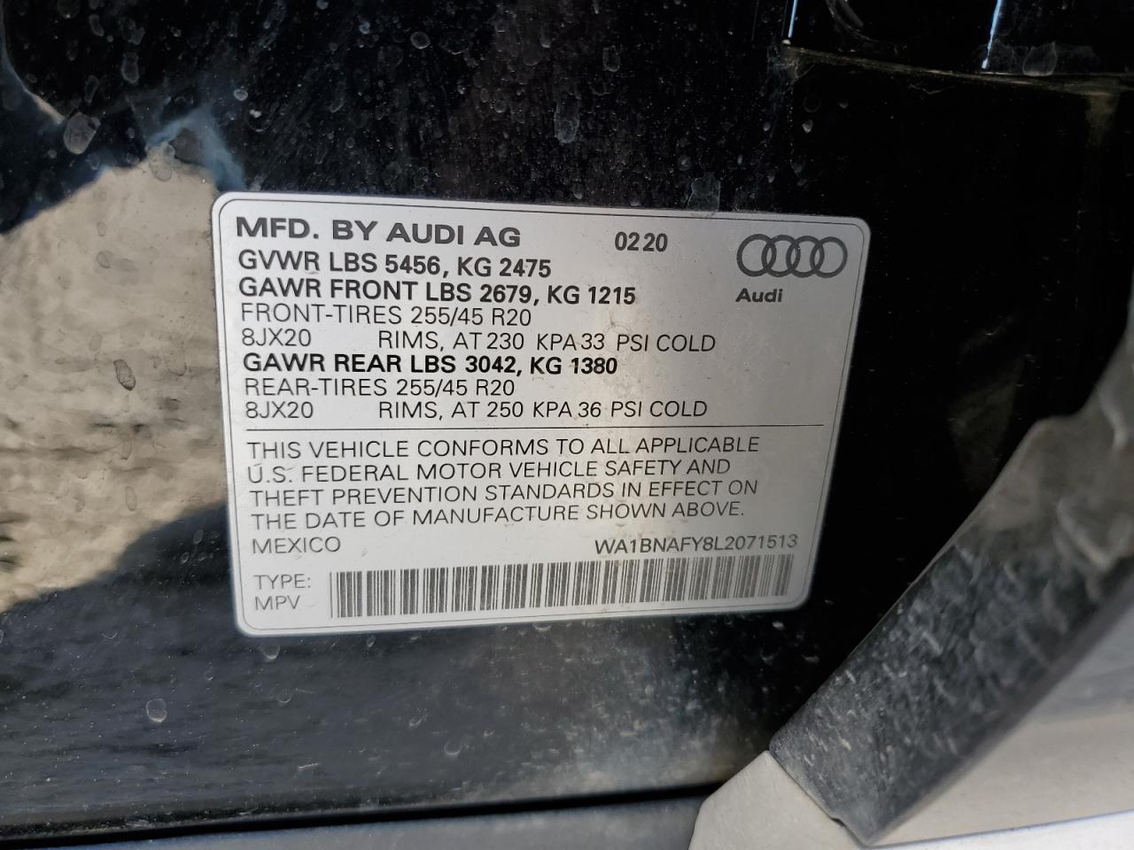 WA1BNAFY8L2071513 2020 Audi Q5 Premium Plus