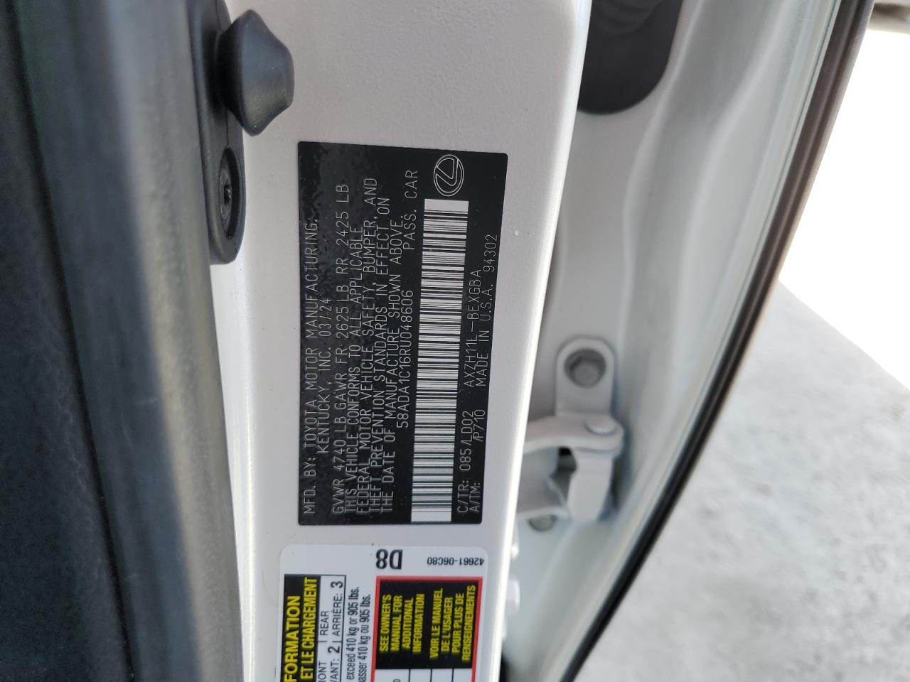 2024 Lexus Es 300H Base VIN: 58ADA1C16RU048606 Lot: 76407244