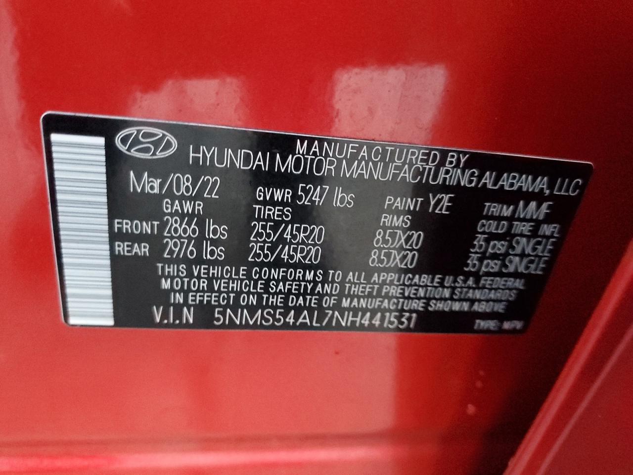 5NMS54AL7NH441531 2022 Hyundai Santa Fe Calligraphy