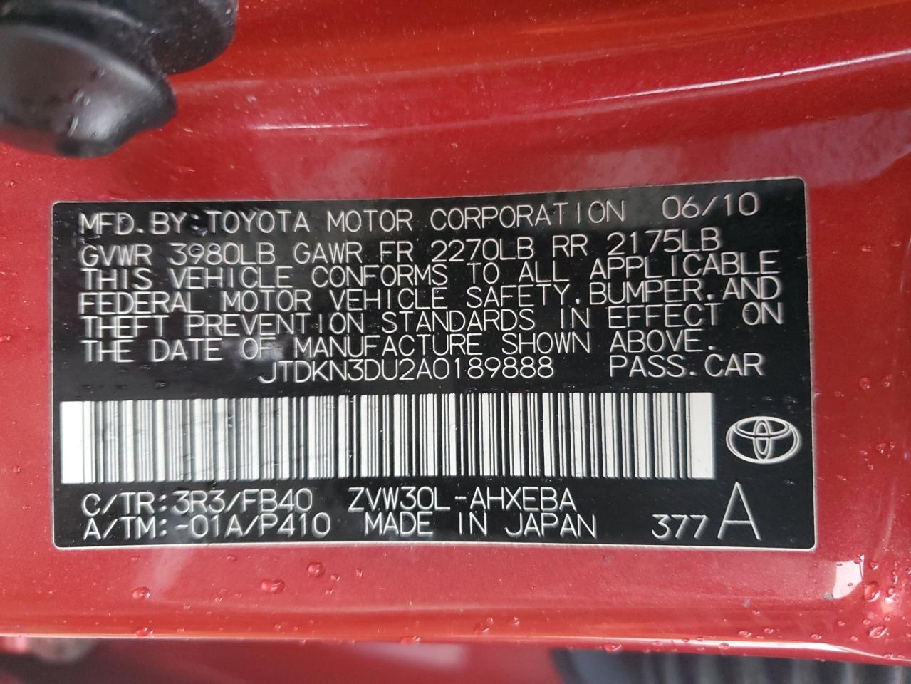 JTDKN3DU2A0189888 2010 Toyota Prius JTDKN3DU2A0189888 2010 Toyota Prius