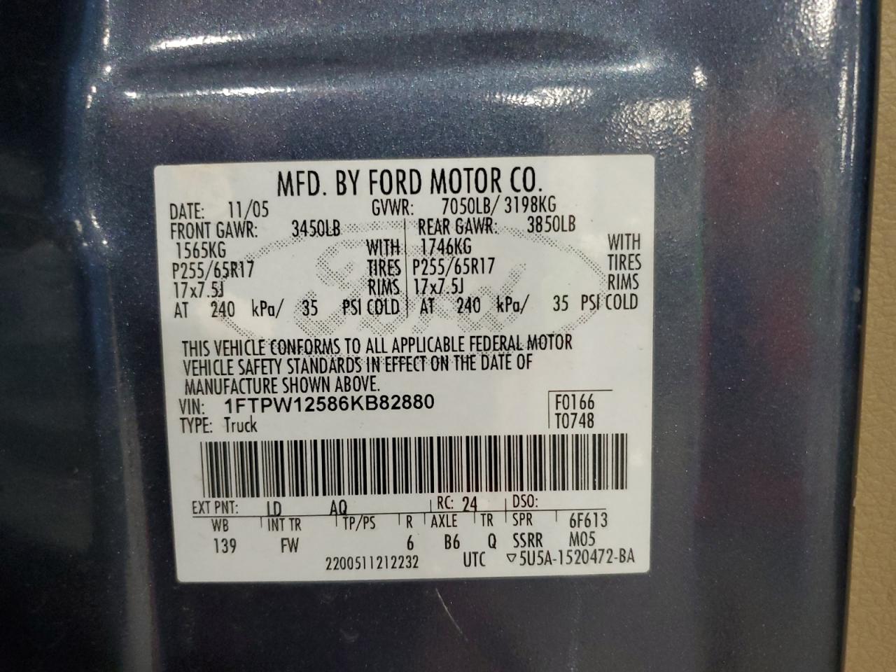 1FTPW12586KB82880 2006 Ford F150 Supercrew