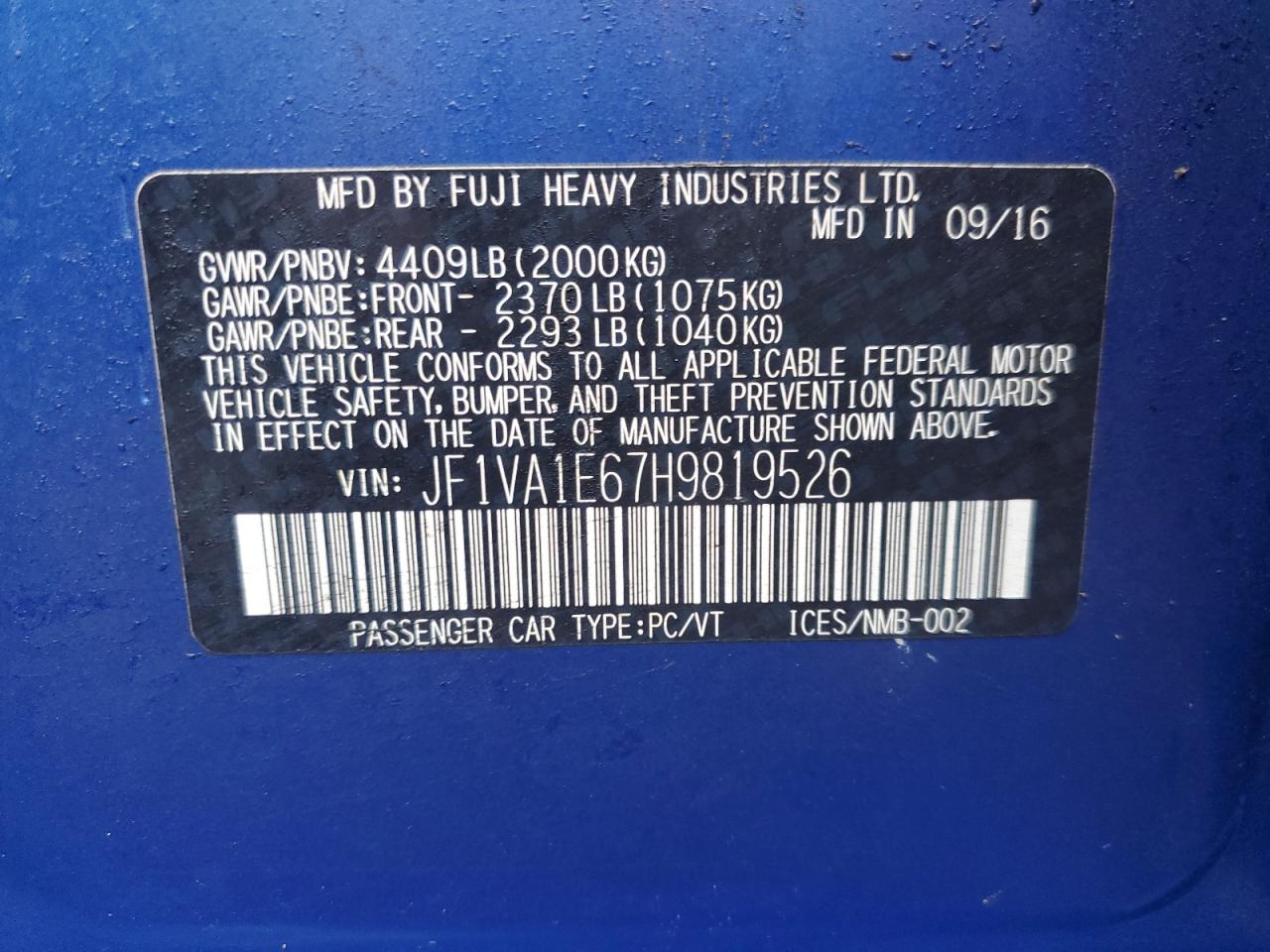 JF1VA1E67H9819526 2017 Subaru Wrx Premium