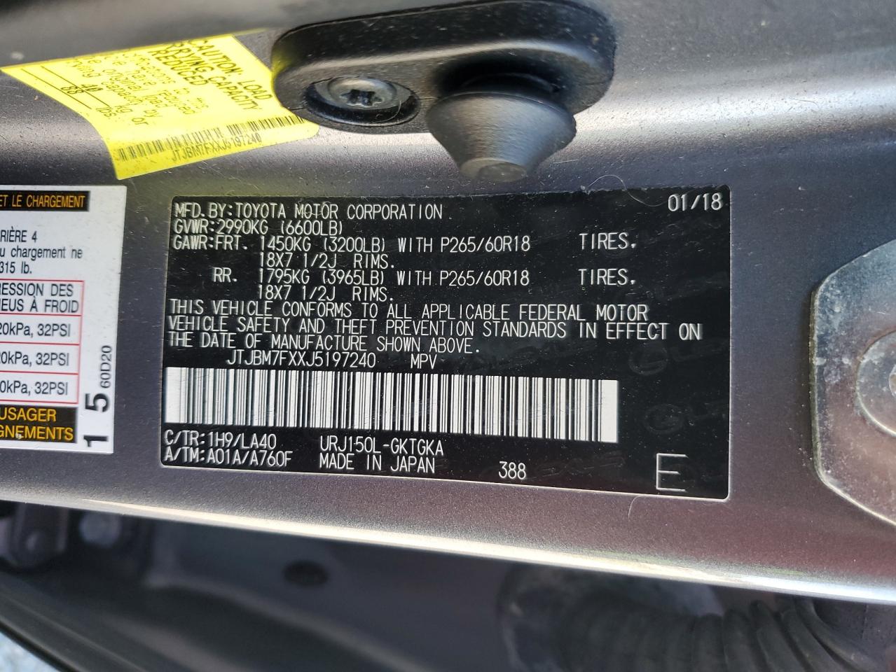 JTJBM7FXXJ5197240 2018 Lexus Gx 460