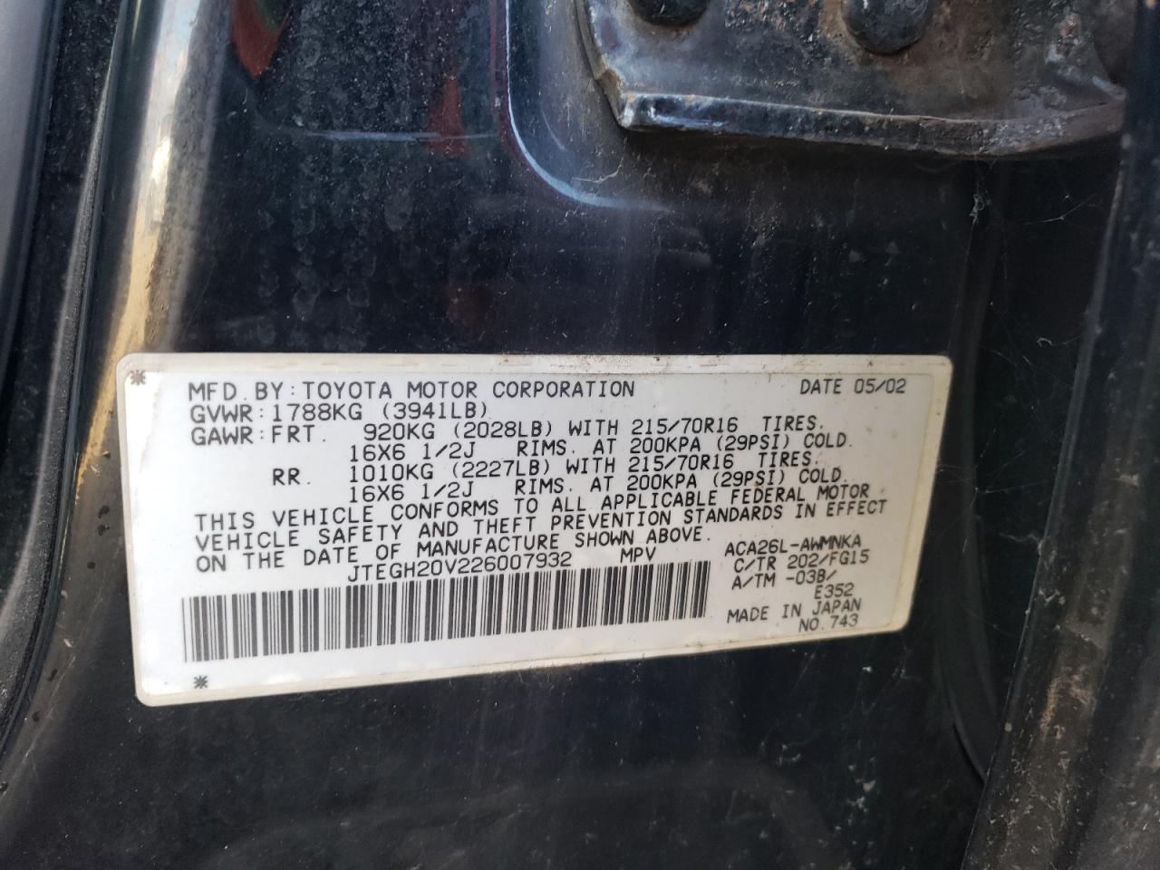 JTEGH20V226007932 2002 Toyota Rav4