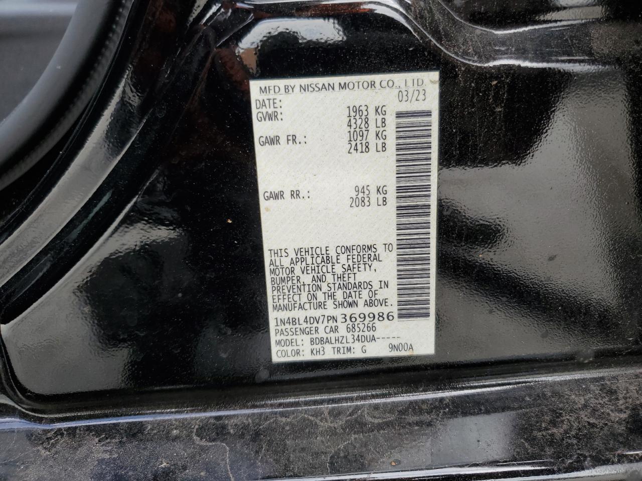 1N4BL4DV7PN369986 2023 Nissan Altima Sv