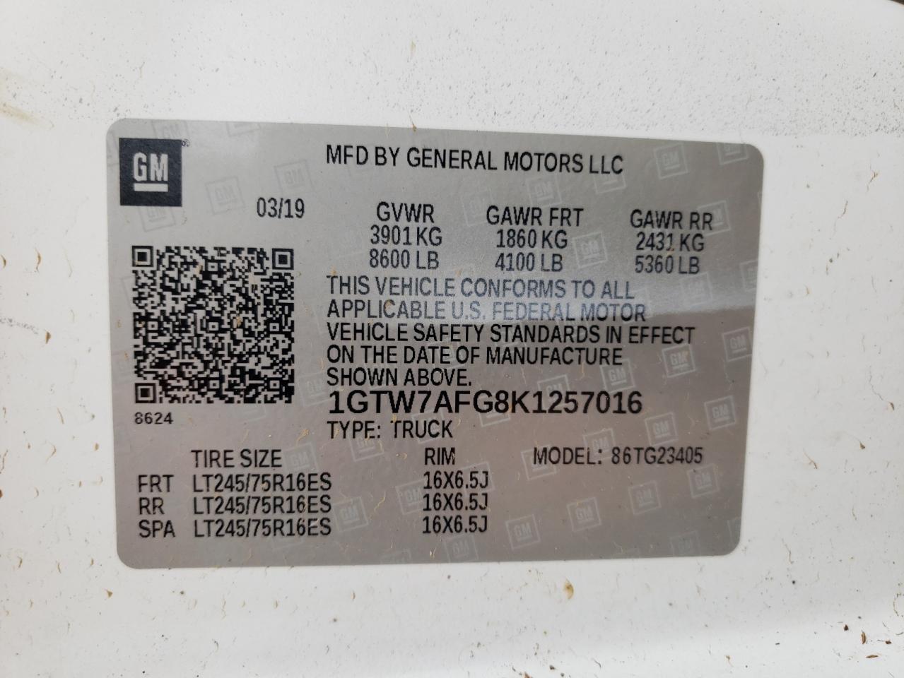 1GTW7AFG8K1257016 2019 GMC Savana G2500