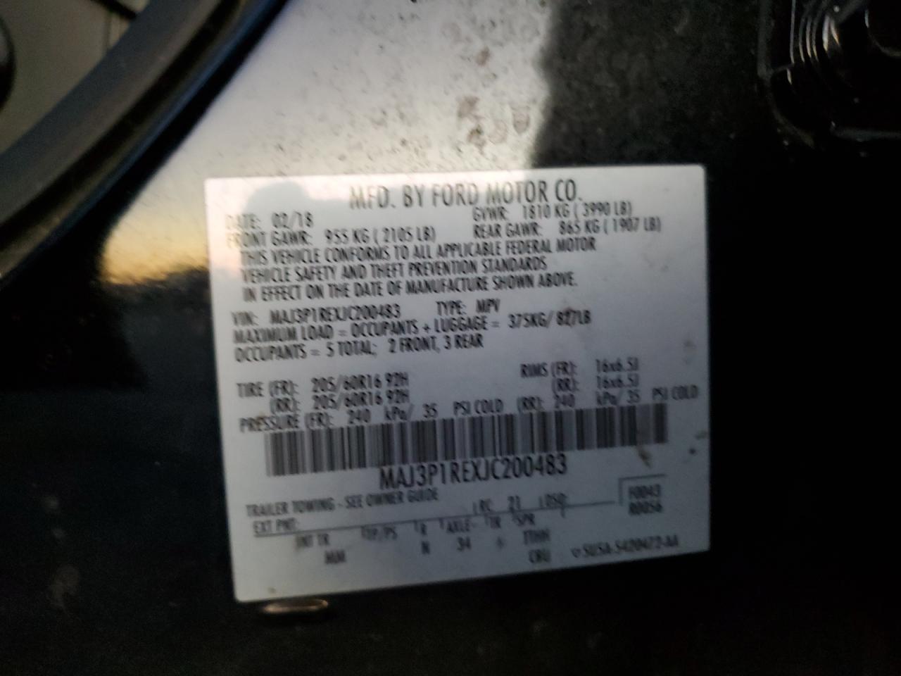 2018 Ford Ecosport S VIN: MAJ3P1REXJC200483 Lot: 76995104