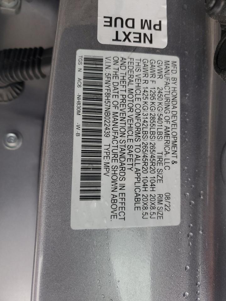 2022 Honda Passport Exl VIN: 5FNYF8H57NB022439 Lot: 78011644