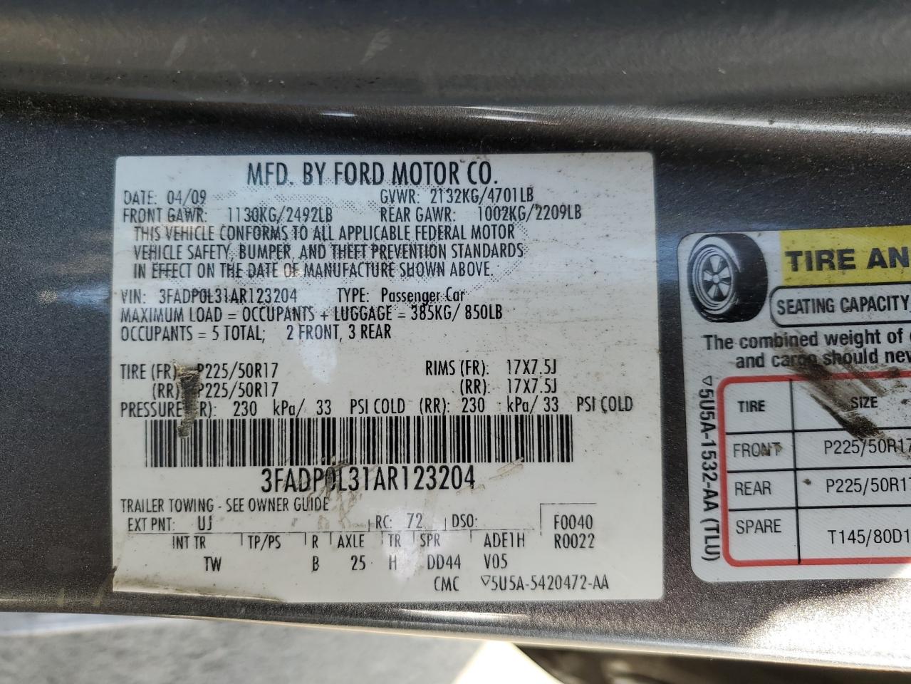 3FADP0L31AR123204 2010 Ford Fusion Hybrid