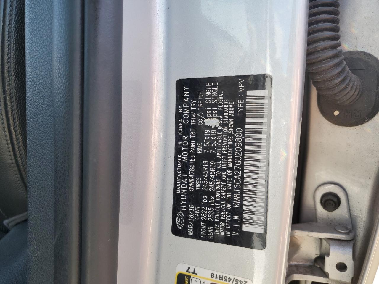 2016 Hyundai Tucson Limited VIN: KM8J3CA27GU209800 Lot: 72703434