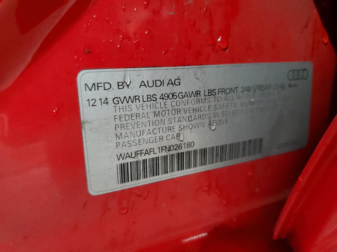 WAUFFAFL1FN026180 2015 Audi A4 Premium Plus