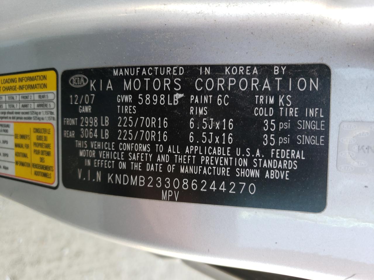 KNDMB233086244270 2008 Kia Sedona Ex