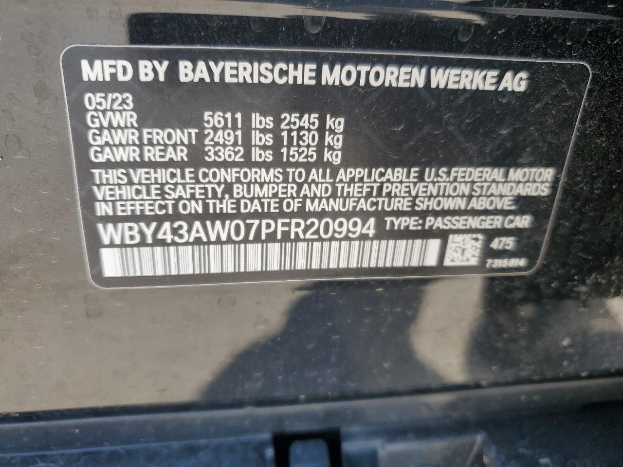 WBY43AW07PFR20994 2023 BMW I4 Edrive 35