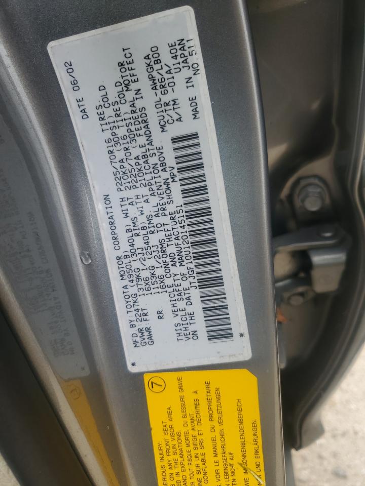 2002 Lexus Rx 300 VIN: JTJGF10U120145151 Lot: 59851615