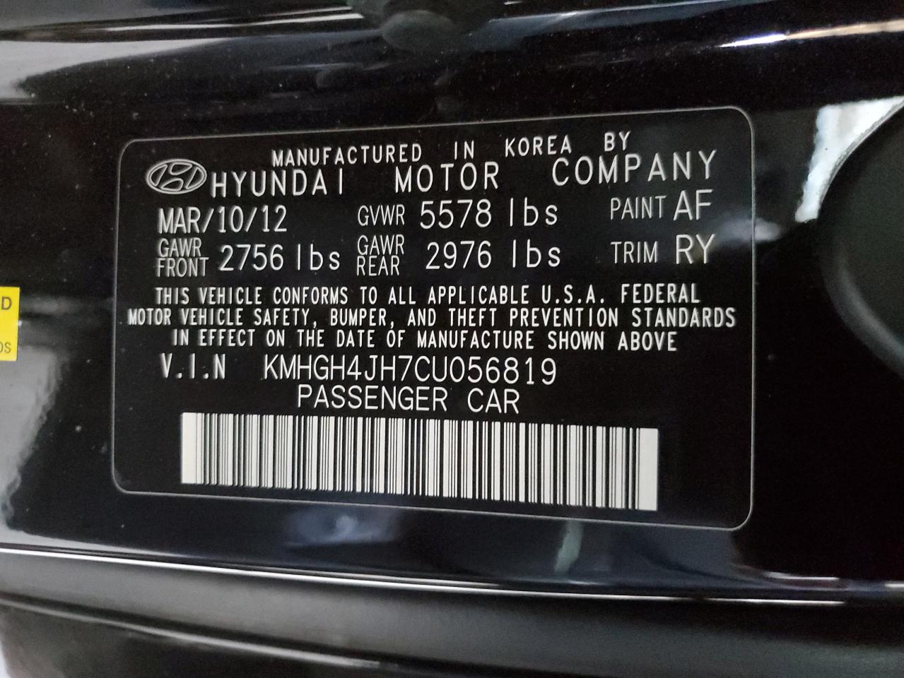 KMHGH4JH7CU056819 2012 Hyundai Equus Signature