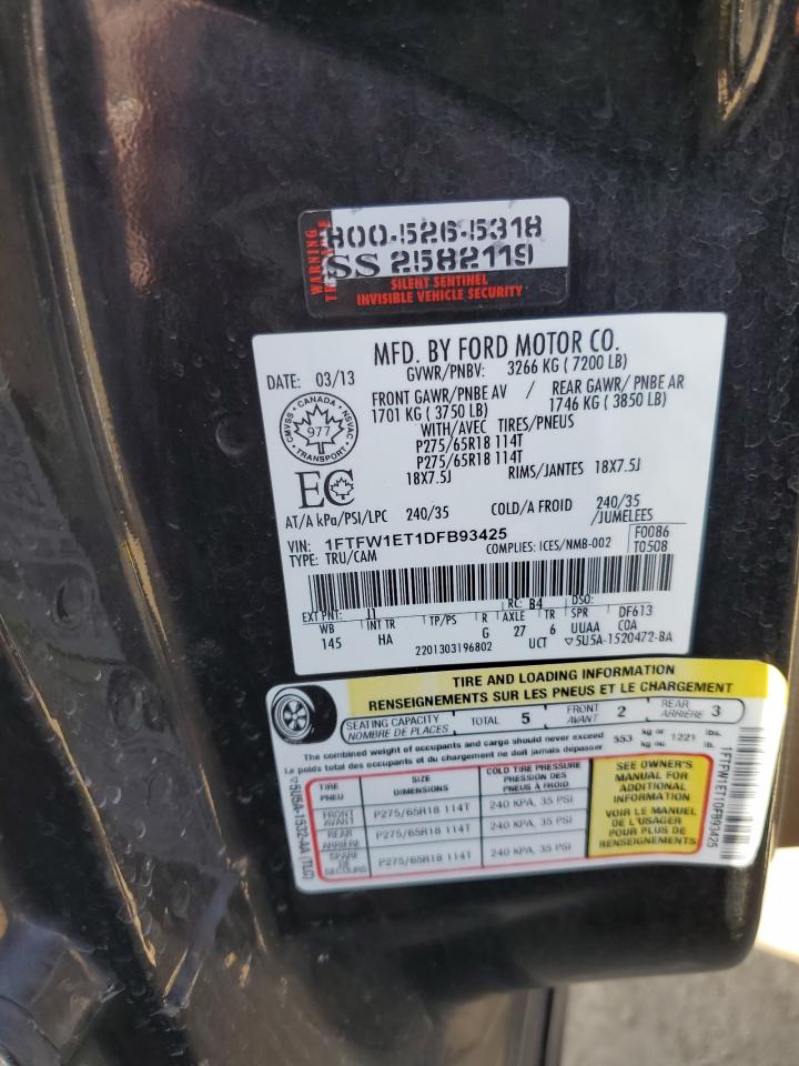1FTFW1ET1DFB93425 2013 Ford F150 Supercrew