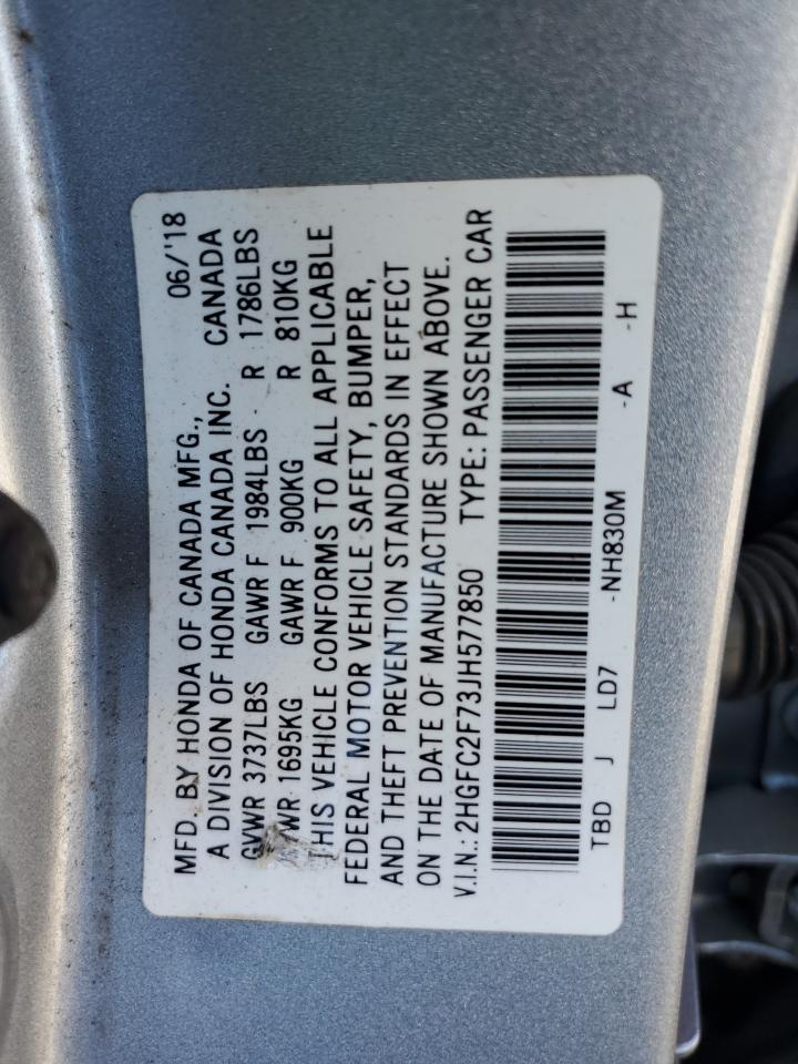 2HGFC2F73JH577850 2018 Honda Civic Ex