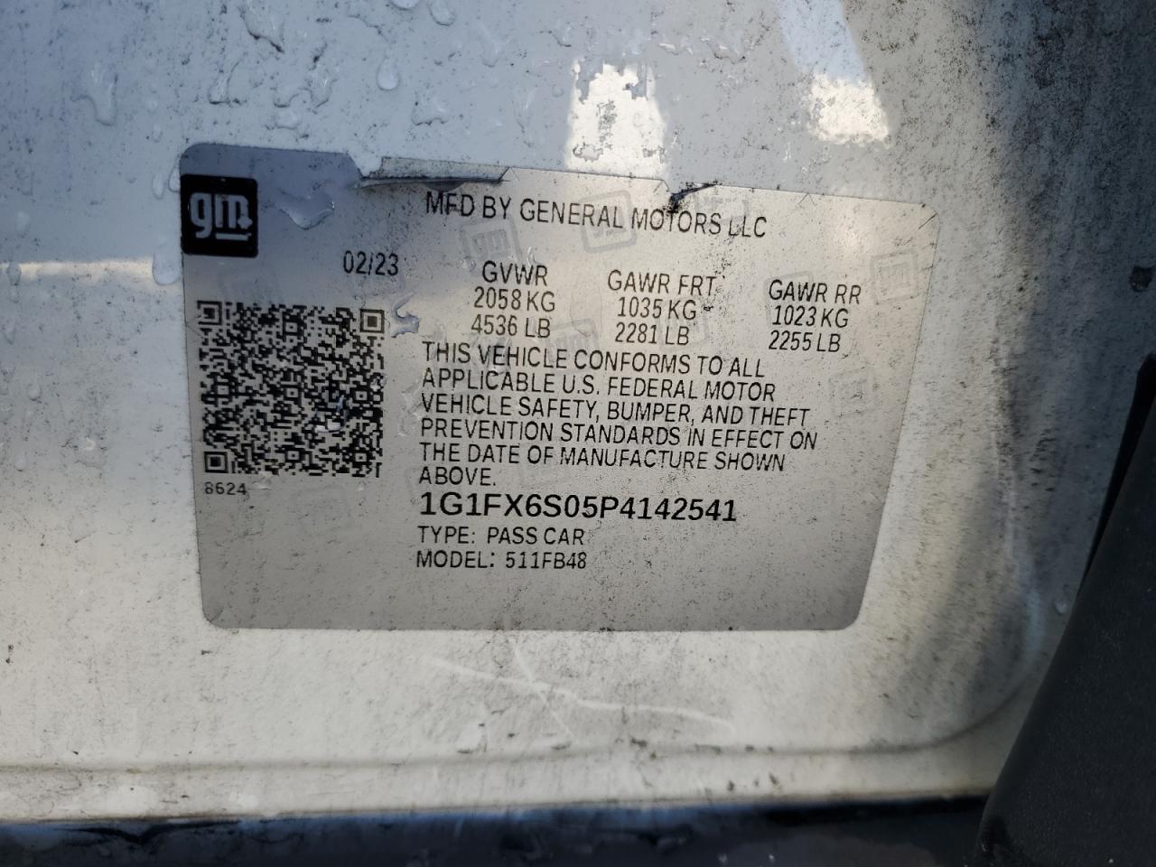 2023 Chevrolet Bolt Ev 2Lt VIN: 1G1FX6S05P4142541 Lot: 77150344