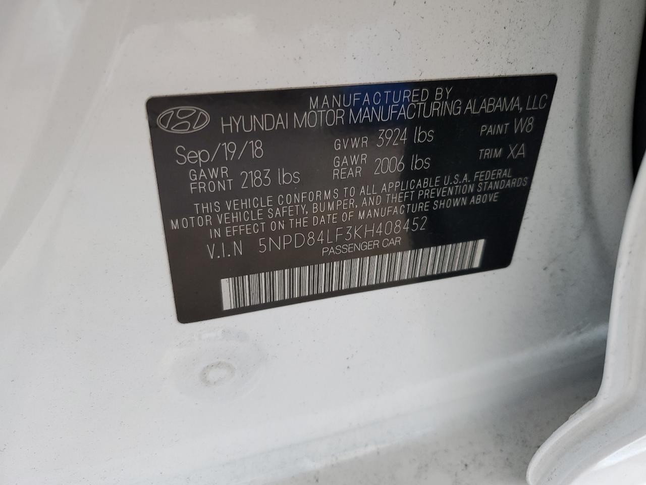 VIN 5NPD84LF3KH408452 2019 HYUNDAI ELANTRA no.12