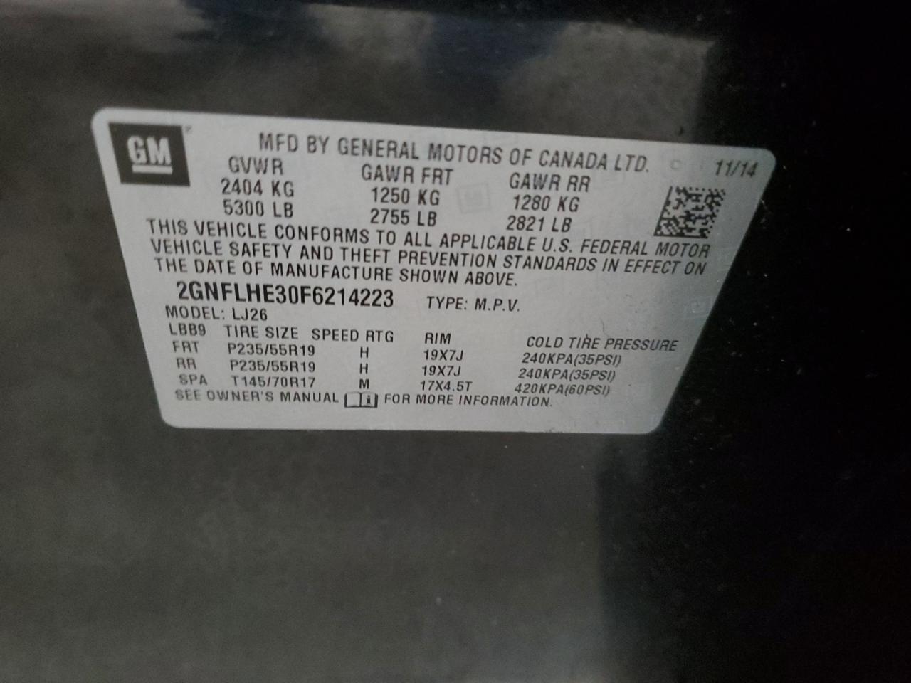 2GNFLHE30F6214223 2015 Chevrolet Equinox Ltz