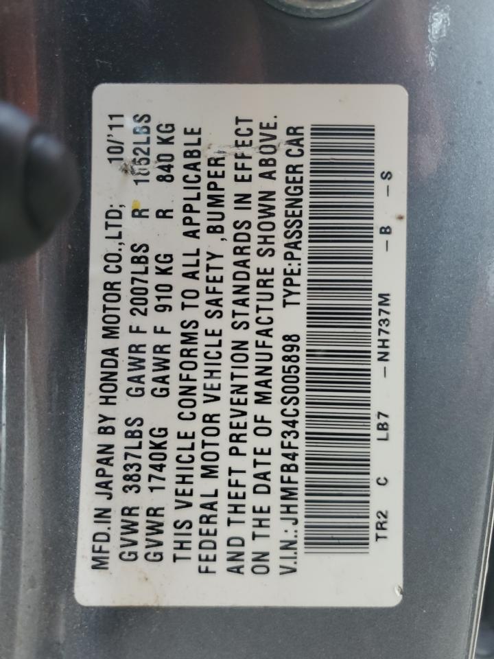 2012 Honda Civic Hybrid L VIN: JHMFB4F34CS005898 Lot: 74425284