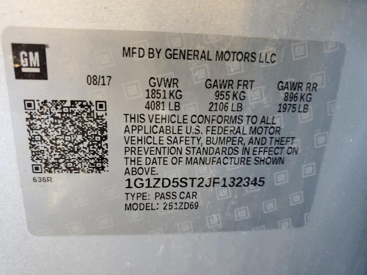 1G1ZD5ST2JF132345 2018 Chevrolet Malibu Lt