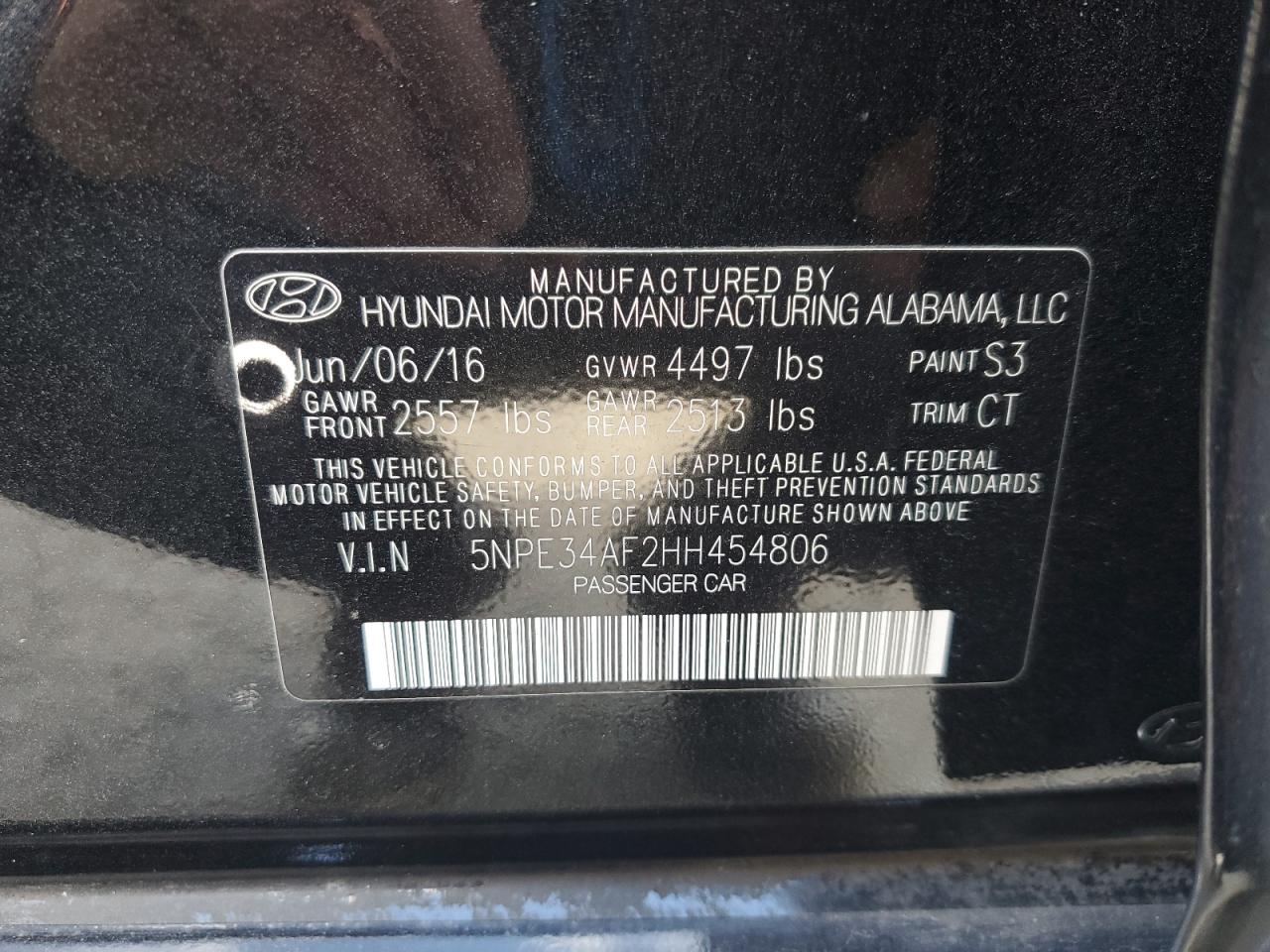 5NPE34AF2HH454806 2017 Hyundai Sonata Sport