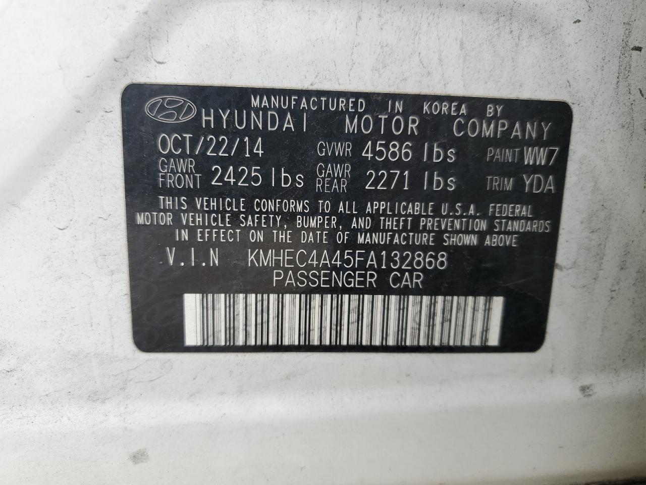 KMHEC4A45FA132868 2015 Hyundai Sonata Hybrid