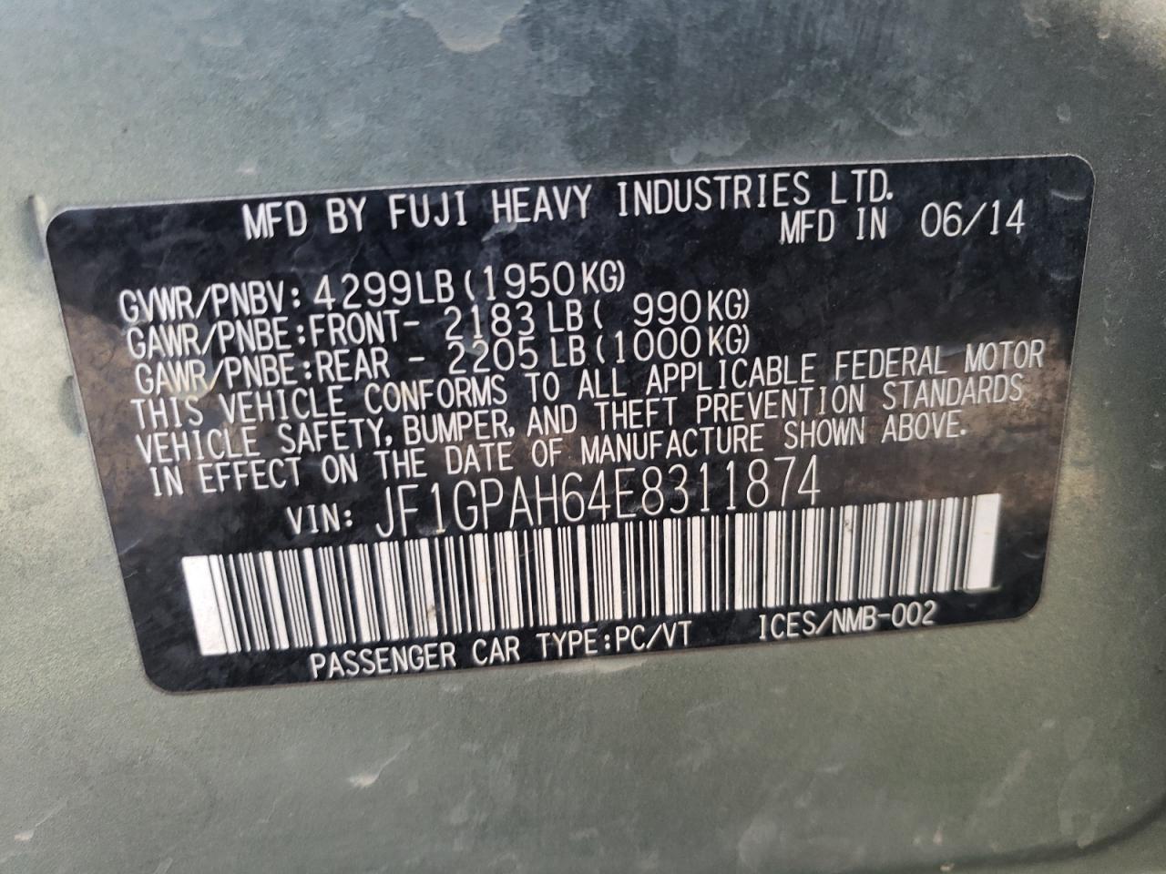 JF1GPAH64E8311874 2014 Subaru Impreza Limited